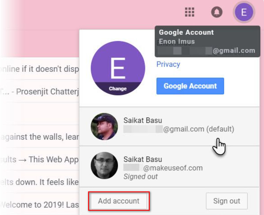 Gmail manages multiple accounts with the Google Multiple Sign-In feature