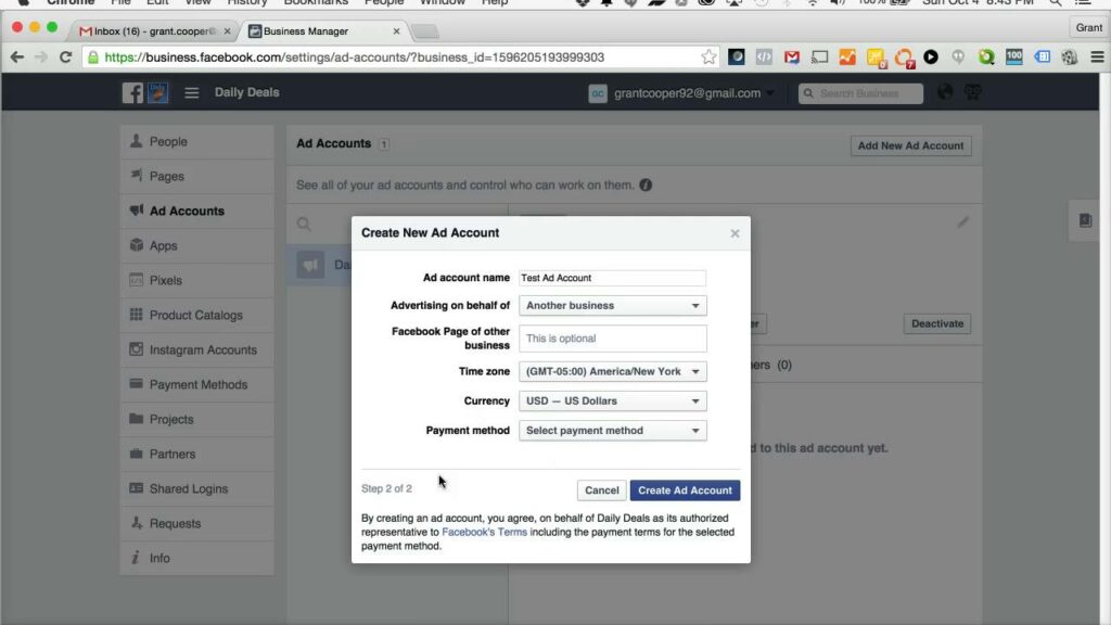 Create a Facebook ad account