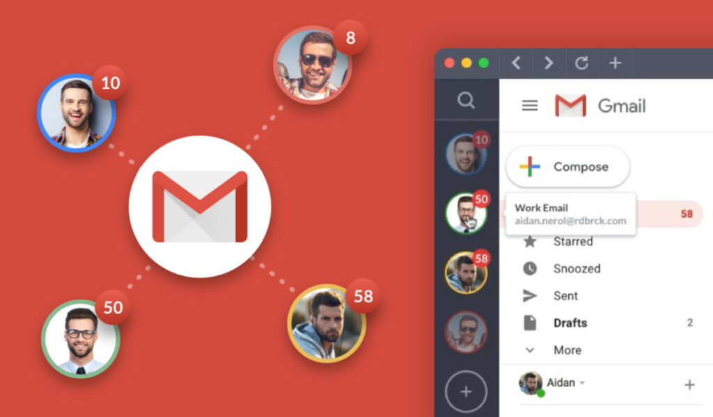 How can I manage multiple Gmail accounts at the same time