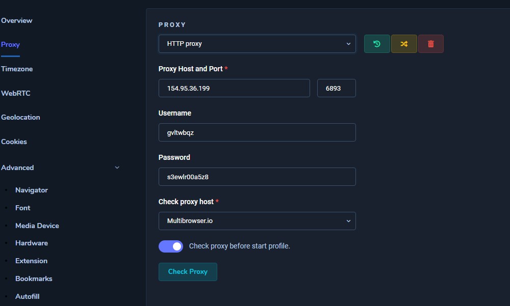 Manually enter proxy information