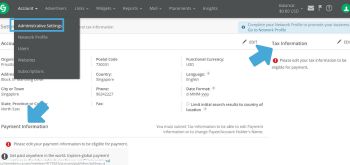 Edit payment and tax information